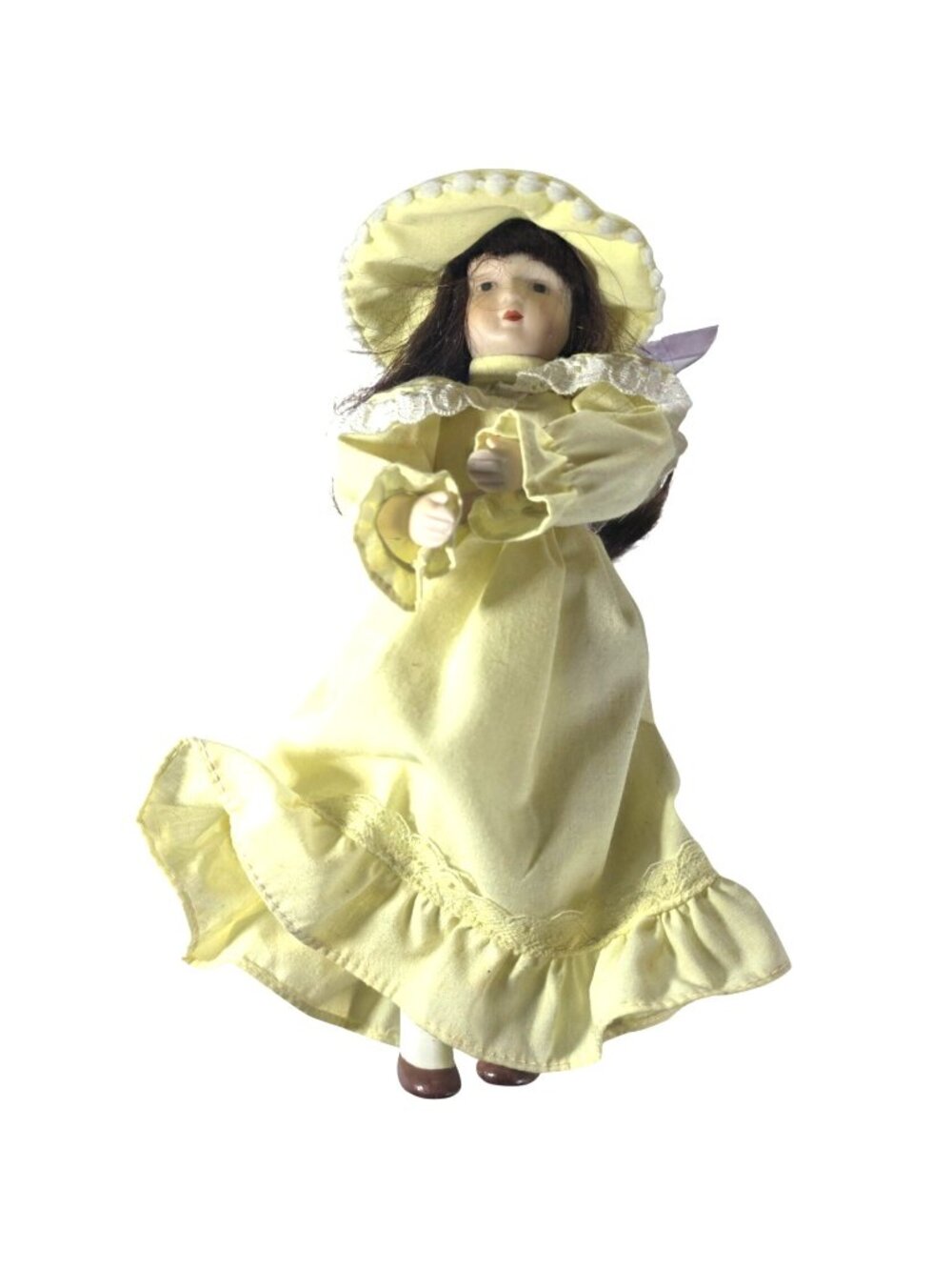 Russ Porcelain Doll Months to Remember July Yellow Dress Hat Summer